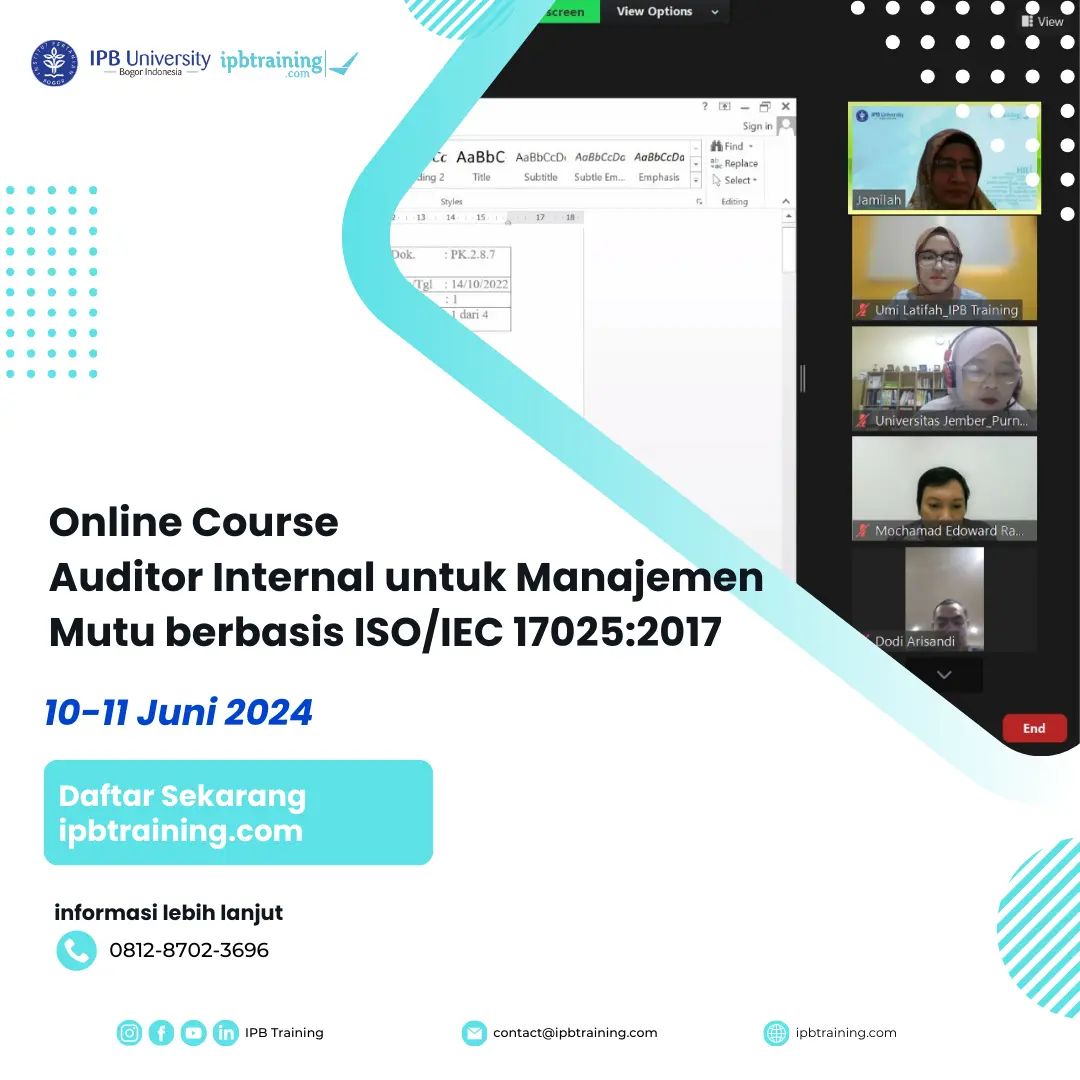 Online Course Auditor Internal untuk Manajemen Mutu berbasis ISO IEC 17025:201719 Maret 2024