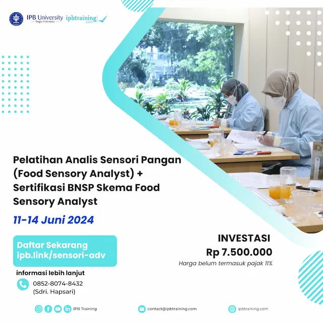Pelatihan Analis Sensori Pangan (Food Sensory Analyst) + Sertifikasi BNSP Skema Food Sensory Analyst