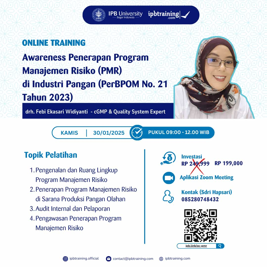 Online Course Awareness Penerapan Program Manajemen Resiko (PMR) di Industri Pangan (PerBPOM No. 21 Tahun 2023)