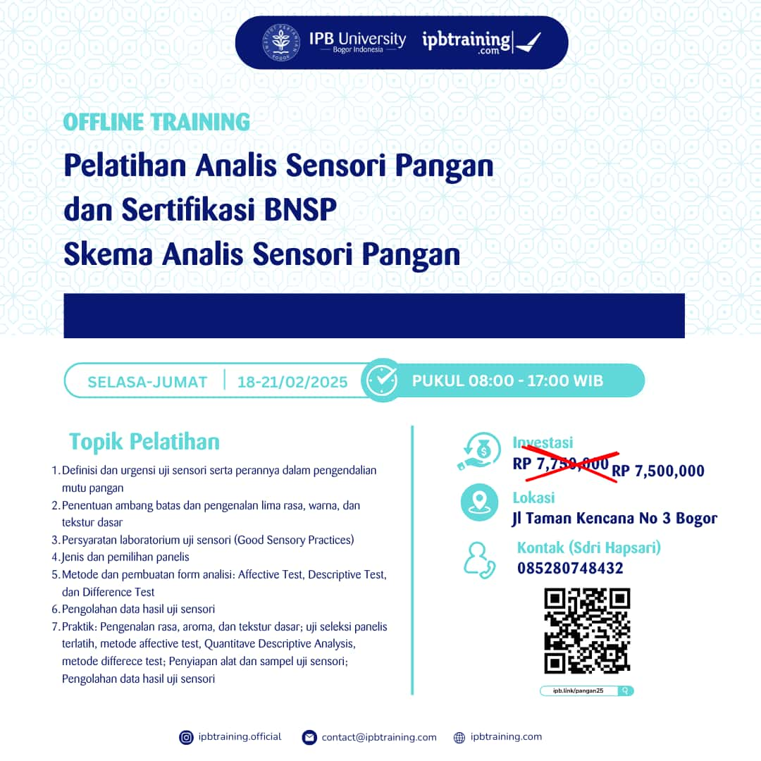 Pelatihan Analis Sensori Pangan dan Sertifikasi BNSP Skema Analis Sensori Pangan